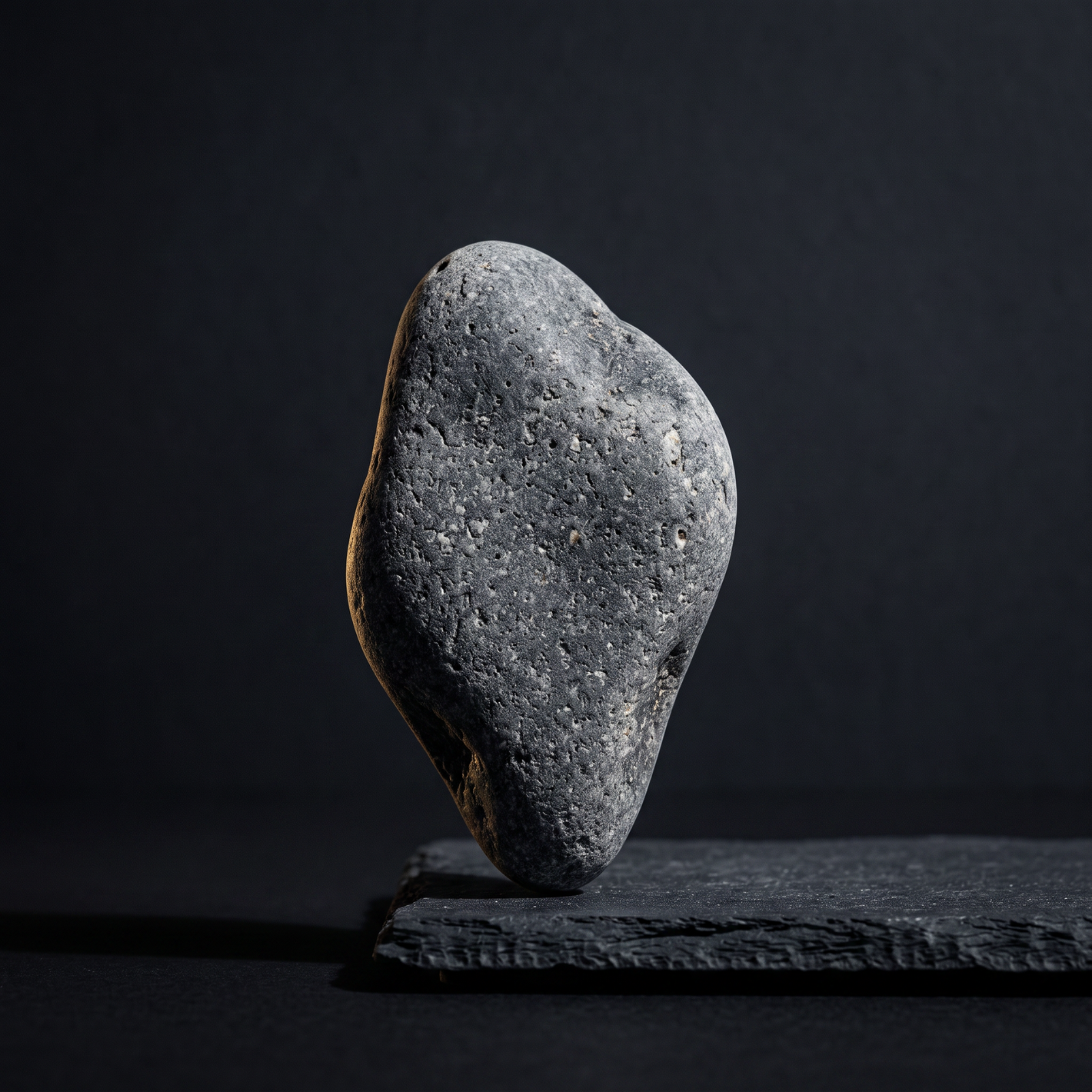 TRIADA pillar Balance - river stone balanced upright on slate