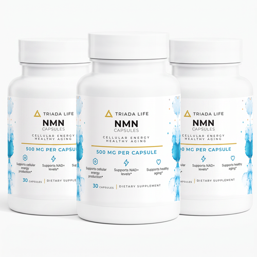 Three bottles of TRIADA LIFE NMN Capsules 500 mg, the 3 Month Supply